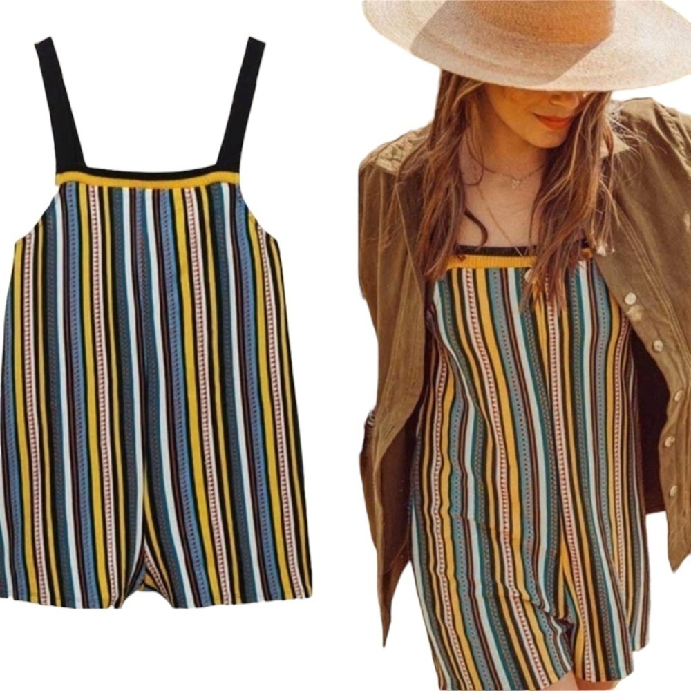 NWT Zara Boho Striped Romper S Festival Rainbow Colorful Knit Sleeveless